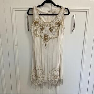 Elegant White and Gold Embellished Dress
